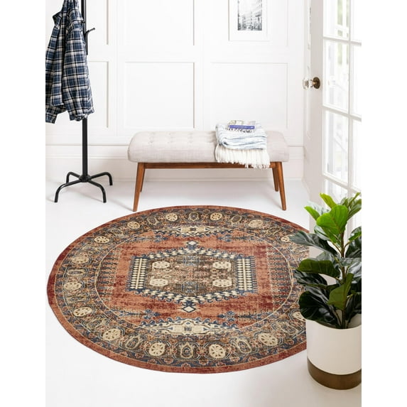 Rugs.com Eden Collection Rug – 8 Ft Round Terracotta Medium Rug Perfect For Kitchens, Dining Rooms