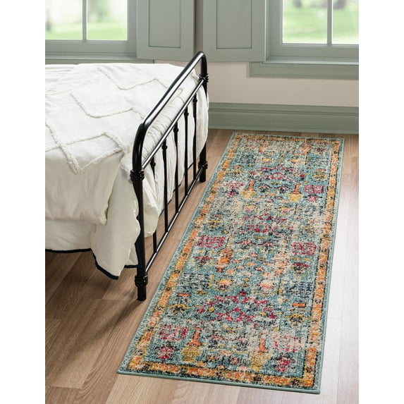 Rugs.com El Paso Collection Rug – 10 Ft Runner Blue Medium Rug Perfect For Hallways, Entryways