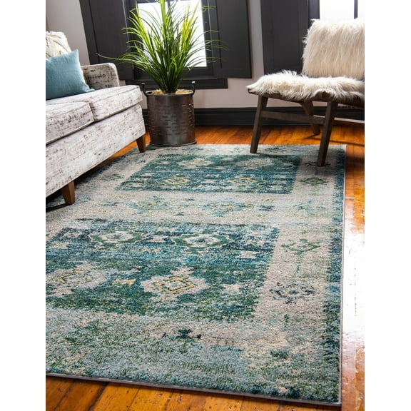 Rugs.com El Paso Collection Rug – 5' x 8' Green Medium Rug Perfect For Living Rooms, Large Dining Rooms, Open Floorplans