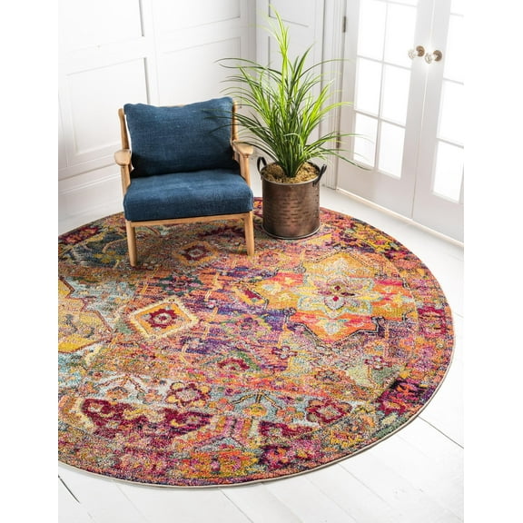 Rugs.com El Paso Collection Rug – 6 Ft Round Multi Medium Rug Perfect For Kitchens, Dining Rooms