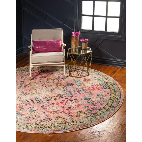Rugs.com El Paso Collection Rug – 8 Ft Round Pink Medium Rug Perfect For Kitchens, Dining Rooms