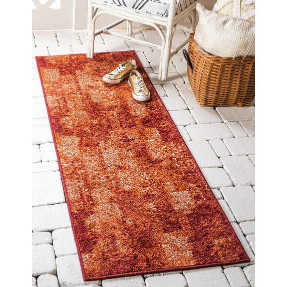 Rugs.com Equinox Collection Rug – 2' x 6' Runner Terracotta Low Rug Perfect For Hallways, Entryways