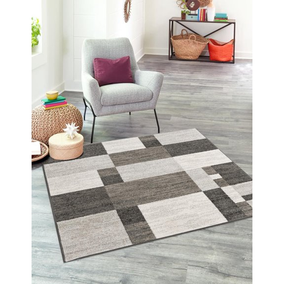 Rugs.com Equinox Collection Rug – 4' Square Gray Low Rug Perfect For Living Rooms, Kitchens, Entryways
