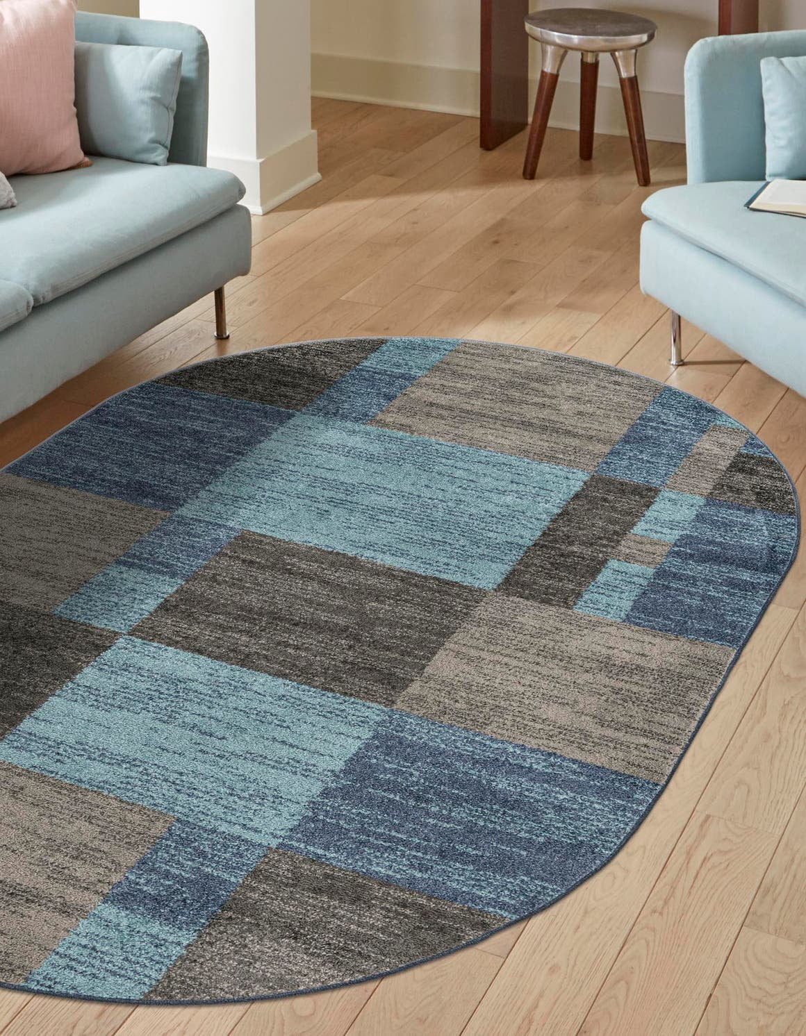 Blue Rug Plan Rugs.com Equinox Collection Rug – 5' 3 x 8' Oval Blue Gray Low Rug ...