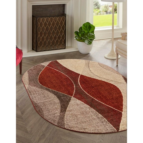 Rugs.com Equinox Collection Rug – 5' 3 x 8' Oval Multi Low Rug Perfect For Living Rooms, Large Dining Rooms, Open Floorplans
