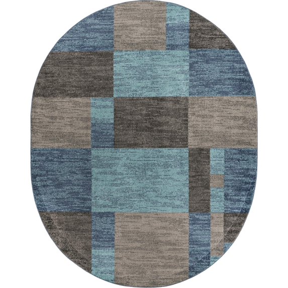 Rugs.com Equinox Collection Rug – 7' 10 x 10' Oval Blue Gray Low Rug Perfect For Living Rooms, Large Dining Rooms, Open Floorplans