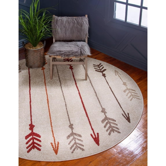 Rugs.com Equinox Collection Rug – 8' Round Beige Low Rug Perfect For Kitchens, Dining Rooms