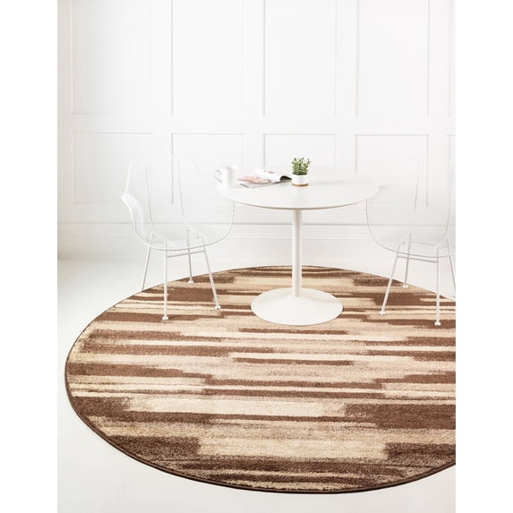 Rugs.com Equinox Collection Rug – 8' Round Brown Low Rug Perfect For Kitchens, Dining Rooms