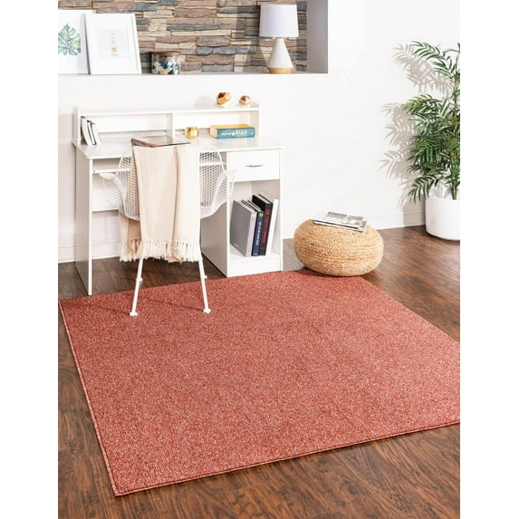 Rugs.com Everyday Solid Collection Rug – 10 Ft Square Rust Red Medium Rug Perfect For Living Rooms, Kitchens, Entryways