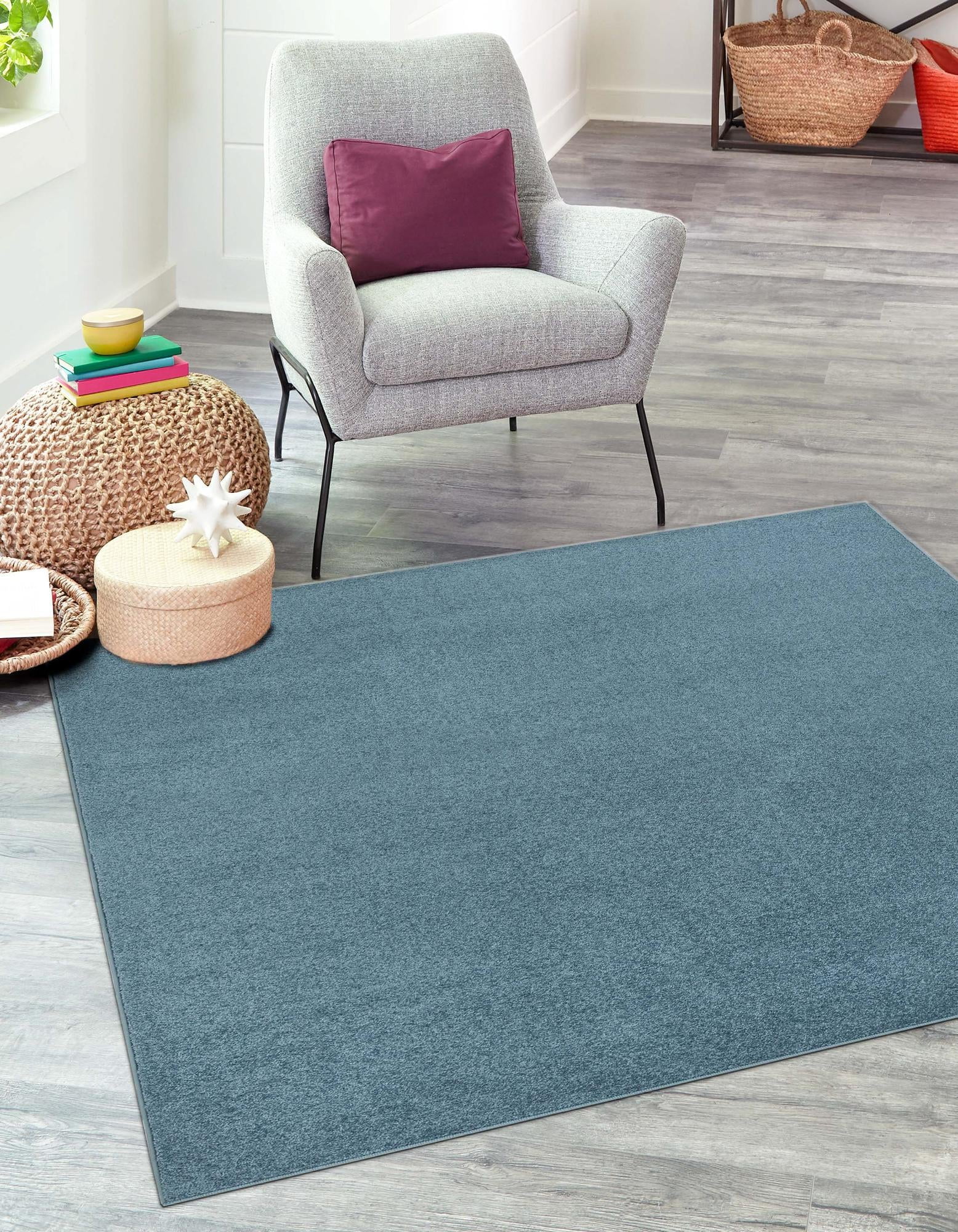 Rugs.com Everyday Solid Collection Rug – 3 Ft Square Steel Blue Medium ...