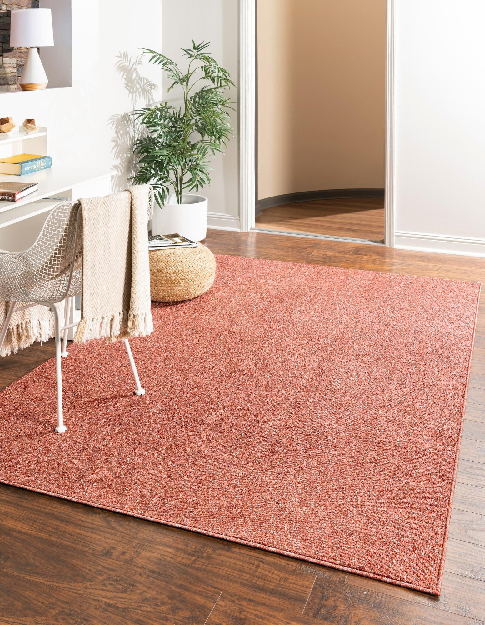 Rust Red Rectangular Stain-Resistant Synthetic Area Rug