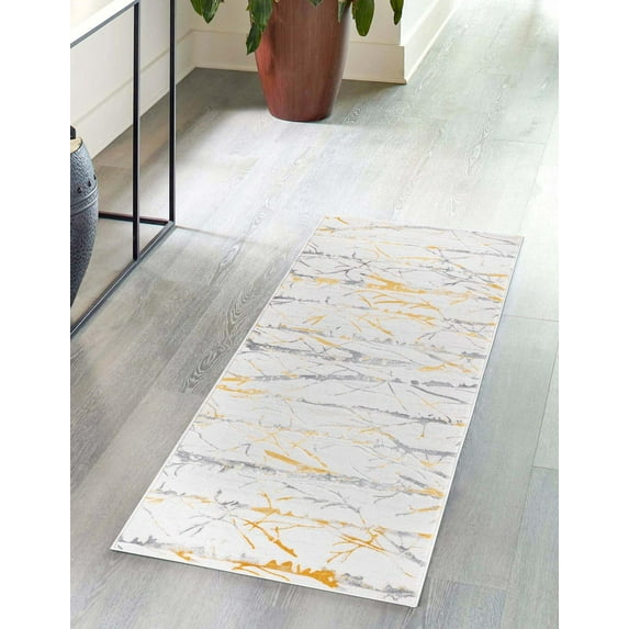 Rugs.com Finsbury Collection Rug – 2' 7 x 12' Runner Yellow And Gray Medium Rug Perfect For Living Rooms, Large Dining Rooms, Open Floorplans