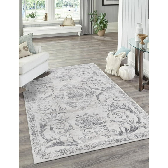 Rugs.com Finsbury Collection Rug – 2' x 3' Gray Medium Rug Perfect For Living Rooms, Large Dining Rooms, Open Floorplans