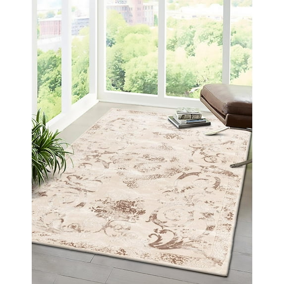 Rugs.com Finsbury Collection Rug – 4' x 6' Beige Medium Rug Perfect For Living Rooms, Large Dining Rooms, Open Floorplans