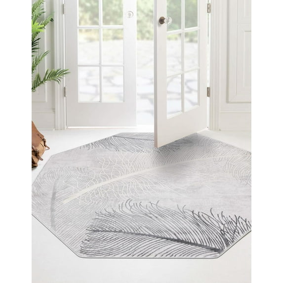 Rugs.com Finsbury Collection Rug – 5' 3 Octagon Gray Medium Rug Perfect For Living Rooms, Kitchens, Entryways