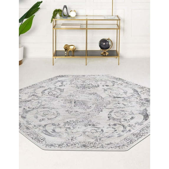 Rugs.com Finsbury Collection Rug – 5' 3 Octagon Gray Medium Rug Perfect For Living Rooms, Kitchens, Entryways