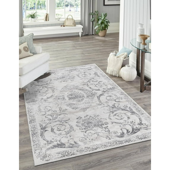 Rugs.com Finsbury Collection Rug – 5' 3 x 8' Gray Medium Rug Perfect For Living Rooms, Large Dining Rooms, Open Floorplans