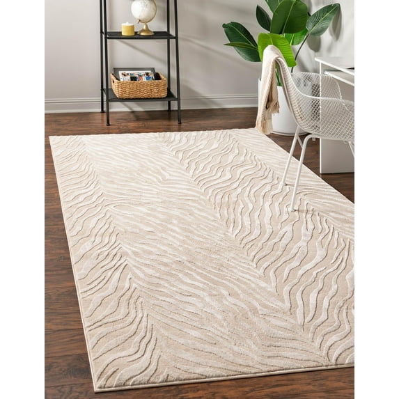 Rugs.com Finsbury Collection Rug – 5' 3 x 8' Ivory Beige Medium Rug Perfect For Living Rooms, Large Dining Rooms, Open Floorplans
