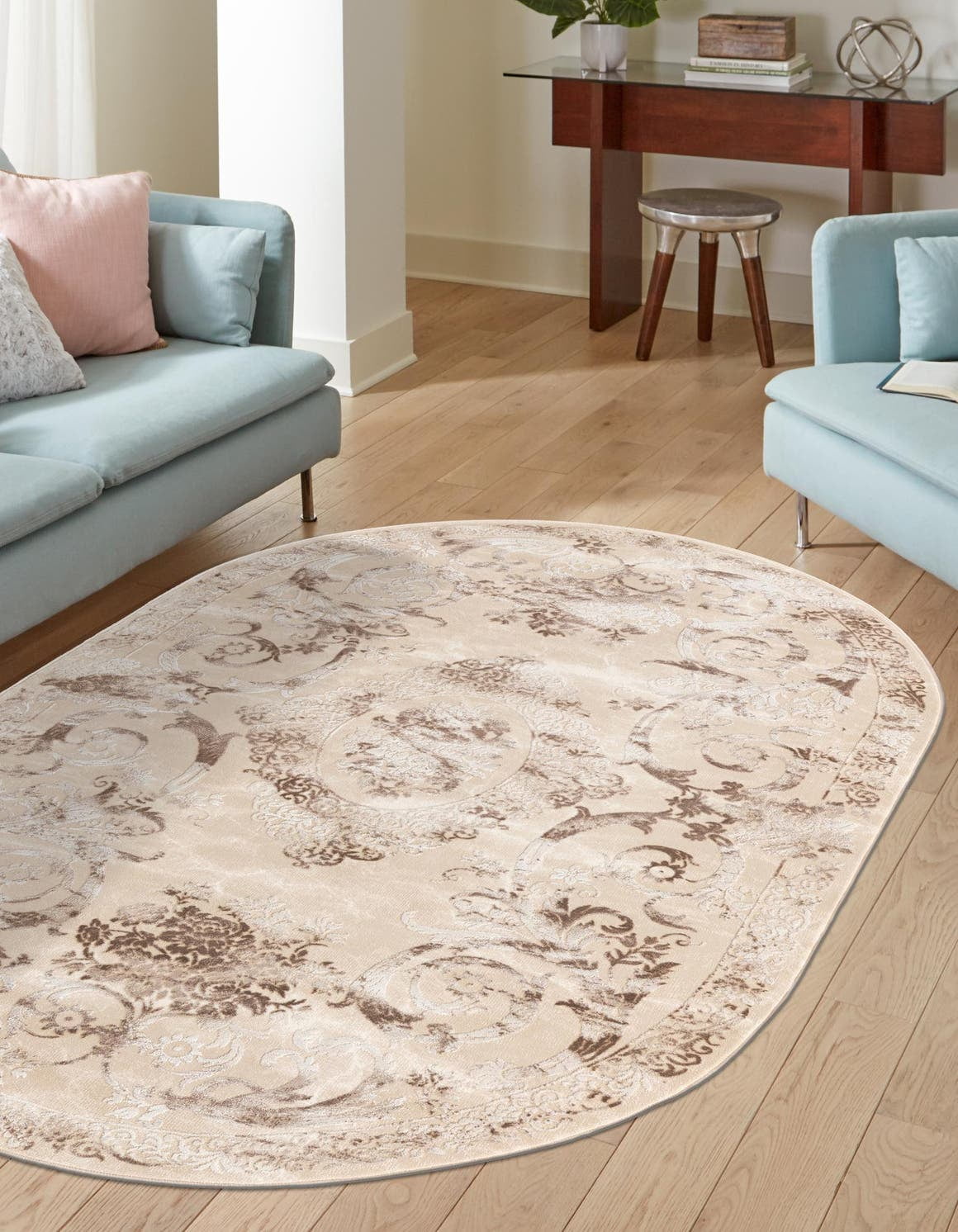 Rugs.com Finsbury Collection Rug – 5' 3 x 8' Oval Beige Medium Rug ...