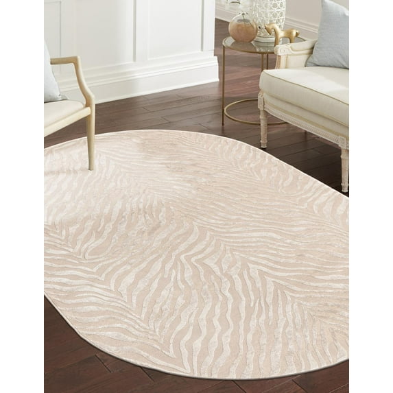 Rugs.com Finsbury Collection Rug – 5' 3 x 8' Oval Ivory Beige Medium Rug Perfect For Living Rooms, Large Dining Rooms, Open Floorplans