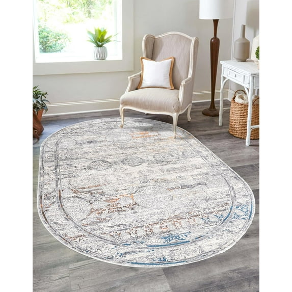 Rugs.com Finsbury Collection Rug – 5' 3 x 8' Oval Multi Medium Rug Perfect For Living Rooms, Large Dining Rooms, Open Floorplans