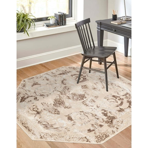 Rugs.com Finsbury Collection Rug – 7' 10 Octagon Beige Medium Rug Perfect For Living Rooms, Kitchens, Entryways