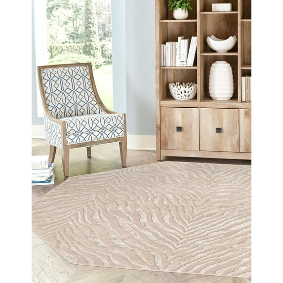 Rugs.com Finsbury Collection Rug – 7' 10 Octagon Ivory Beige Medium Rug Perfect For Living Rooms, Kitchens, Entryways