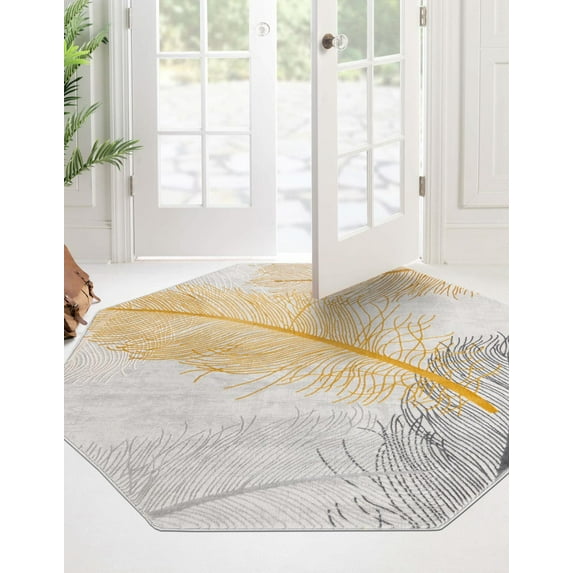 Rugs.com Finsbury Collection Rug – 7' 10 Octagon Yellow Gray Medium Rug Perfect For Living Rooms, Kitchens, Entryways