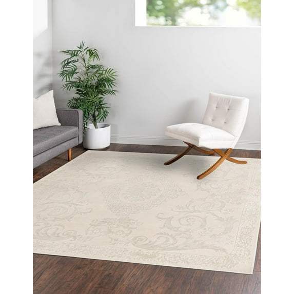 Rugs.com Finsbury Collection Rug – 7' 10 Square Ivory Medium Rug Perfect For Living Rooms, Kitchens, Entryways