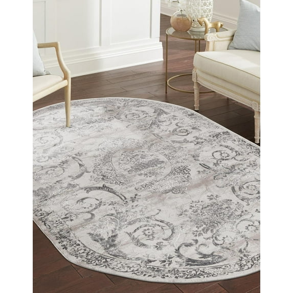 Rugs.com Finsbury Collection Rug – 7' 10 x 10' Oval Gray Medium Rug Perfect For Living Rooms, Large Dining Rooms, Open Floorplans