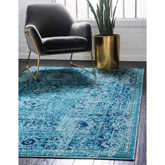 Rugs.com Fleur Collection Rug – 10' x 13' Light Blue Medium-Pile Rug Perfect For Living Rooms, Large Dining Rooms, Open Floorplans