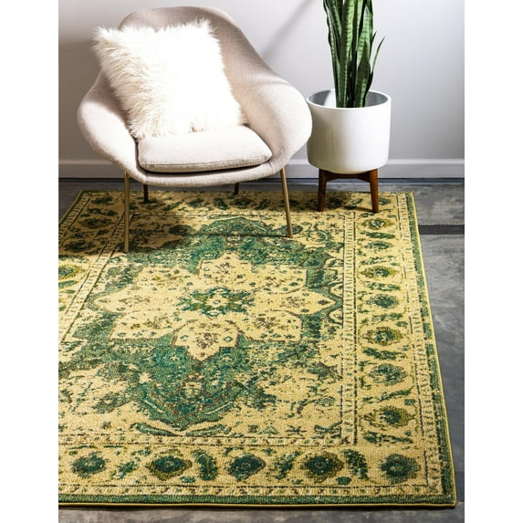 Rugs.com Fleur Collection Rug – 10' x 16' Green Medium-Pile Rug Perfect For Living Rooms, Large Dining Rooms, Open Floorplans