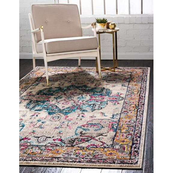 Rugs.com Fleur Collection Rug – 3' x 5' Beige Medium-Pile Rug Perfect For Entryways, Kitchens, Breakfast Nooks, Accent Pieces