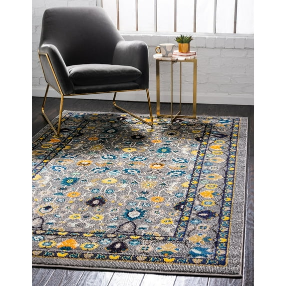 Rugs.com Fleur Collection Rug – 3' x 5' Gray Medium-Pile Rug Perfect For Entryways, Kitchens, Breakfast Nooks, Accent Pieces