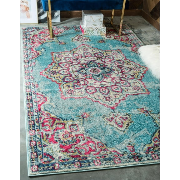 Rugs.com Fleur Collection Rug – 3' x 5' Light Blue Medium-Pile Rug Perfect For Entryways, Kitchens, Breakfast Nooks, Accent Pieces