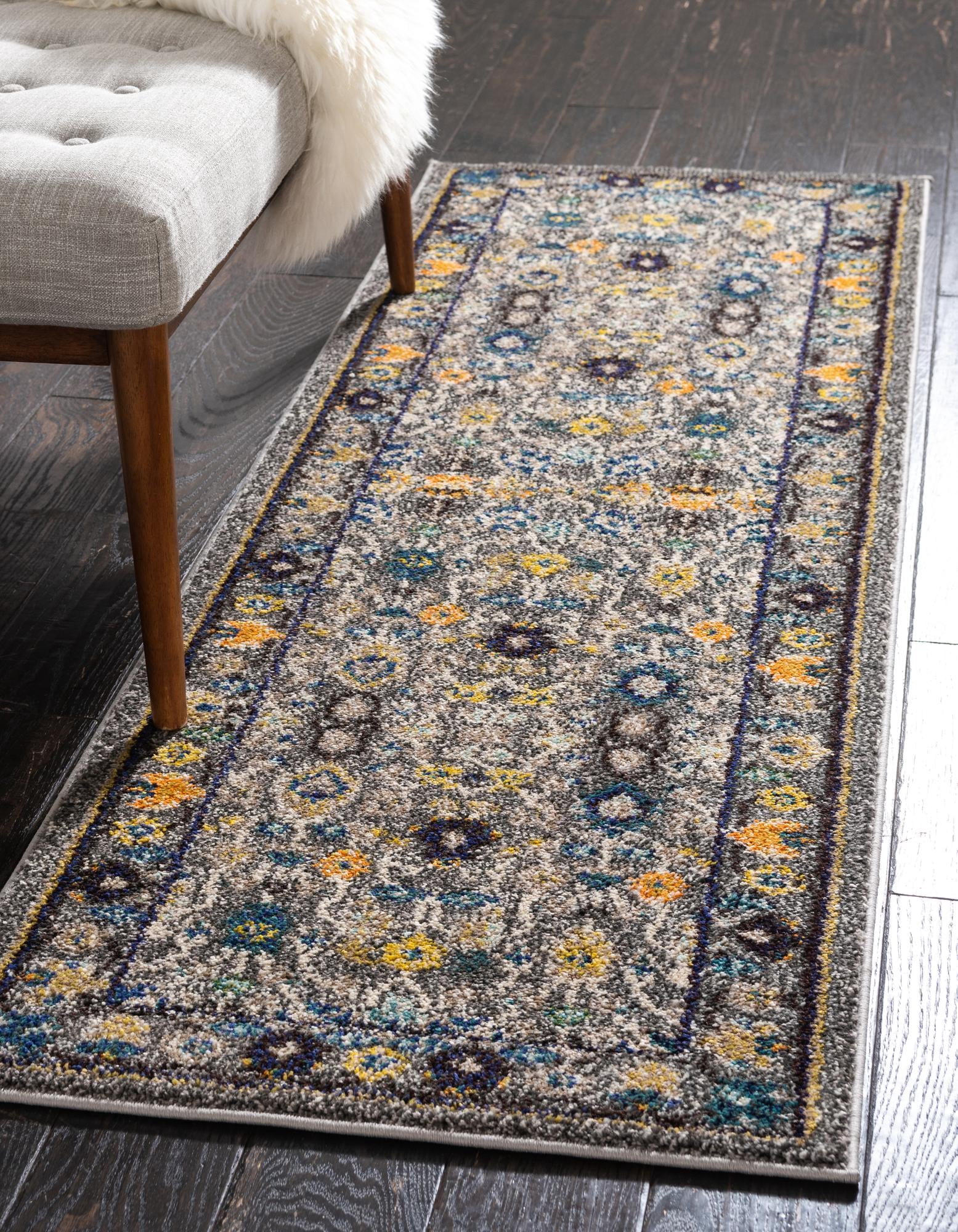 Rugs.com Fleur Collection Rug – 6 Ft Runner Gray Medium-Pile Rug ...