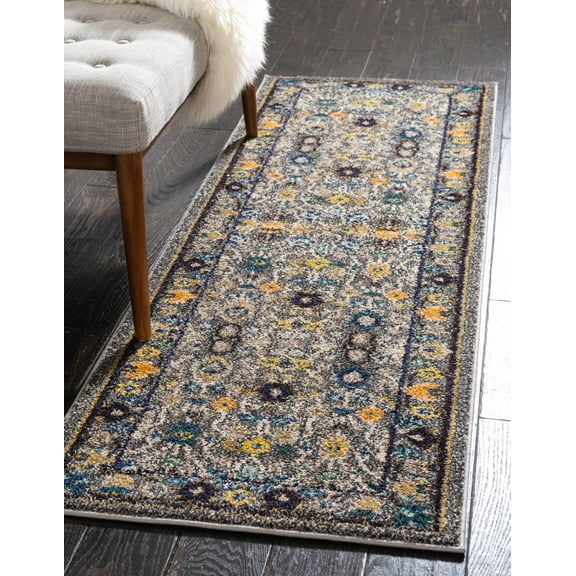 Rugs.com Fleur Collection Rug – 6 Ft Runner Gray Medium-Pile Rug Perfect For Hallways, Entryways