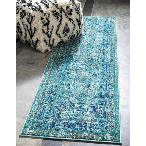 Rugs.com Fleur Collection Rug – 6 Ft Runner Light Blue Medium-Pile Rug Perfect For Hallways, Entryways