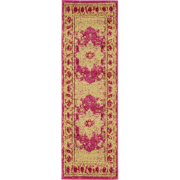 Rugs.com Fleur Collection Rug – 6 Ft Runner Pink Medium-Pile Rug Perfect For Hallways, Entryways