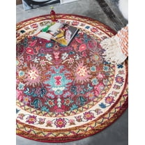 Rugs.com Fleur Collection Rug – 6' Round Multi Medium-Pile Rug Perfect For Kitchens, Dining Rooms
