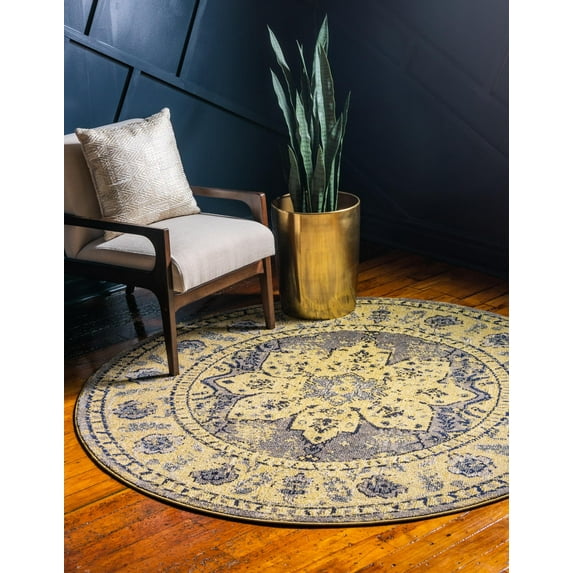 Rugs.com Fleur Collection Rug – 8' Round Gray Medium-Pile Rug Perfect For Kitchens, Dining Rooms