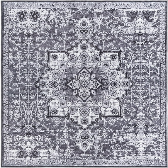 Rugs.com Francesca Collection Washable Rug – 10 Ft Square Dark Gray Flatweave Rug Perfect For Living Rooms, Kitchens, Entryways