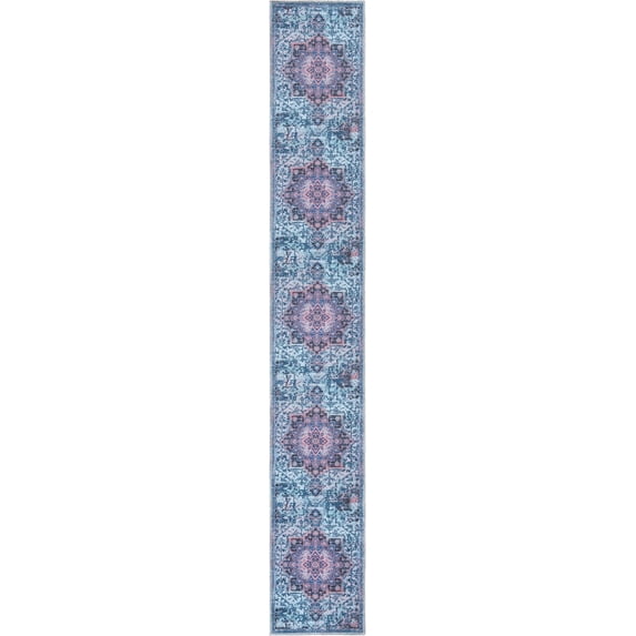 Rugs.com Francesca Collection Washable Rug – 13 Ft Runner Light Blue Flatweave Rug Perfect For Hallways, Entryways