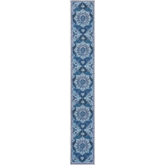 Rugs.com Francesca Collection Washable Rug – 13 Ft Runner Navy Blue Flatweave Rug Perfect For Hallways, Entryways