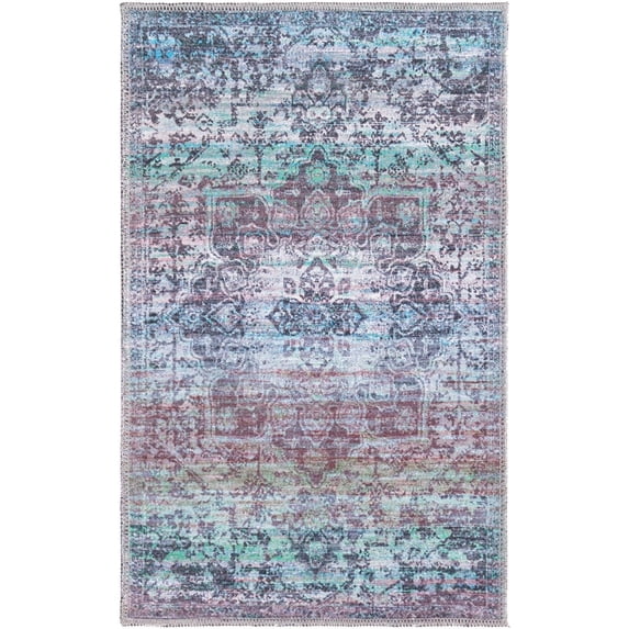 Rugs.com Francesca Collection Washable Rug – 2' x 3' Blue Green Flatweave Rug Perfect For Entryways, Kitchens, Breakfast Nooks, Accent Pieces