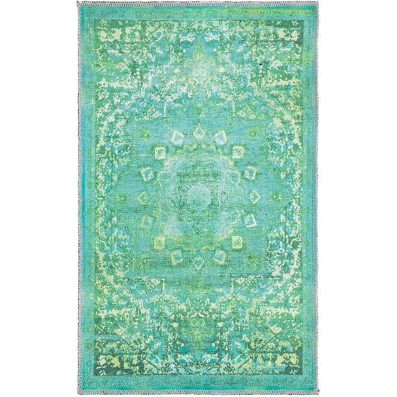 Rugs.com Francesca Collection Washable Rug – 2' x 3' Spring Green Flatweave Rug Perfect For Entryways, Kitchens, Breakfast Nooks, Accent Pieces