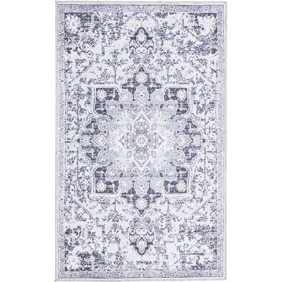 Rugs.com Francesca Collection Washable Rug – 3' x 5' Light Gray Flatweave Rug Perfect For Entryways, Kitchens, Breakfast Nooks, Accent Pieces