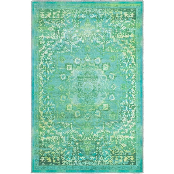 Rugs.com Francesca Collection Washable Rug – 5' x 8' Spring Green Flatweave Rug Perfect For Bedrooms, Dining Rooms, Living Rooms