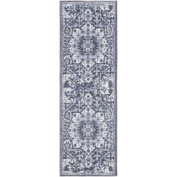 Rugs.com Francesca Collection Washable Rug – 6 Ft Runner Dark Gray Flatweave Rug Perfect For Hallways, Entryways