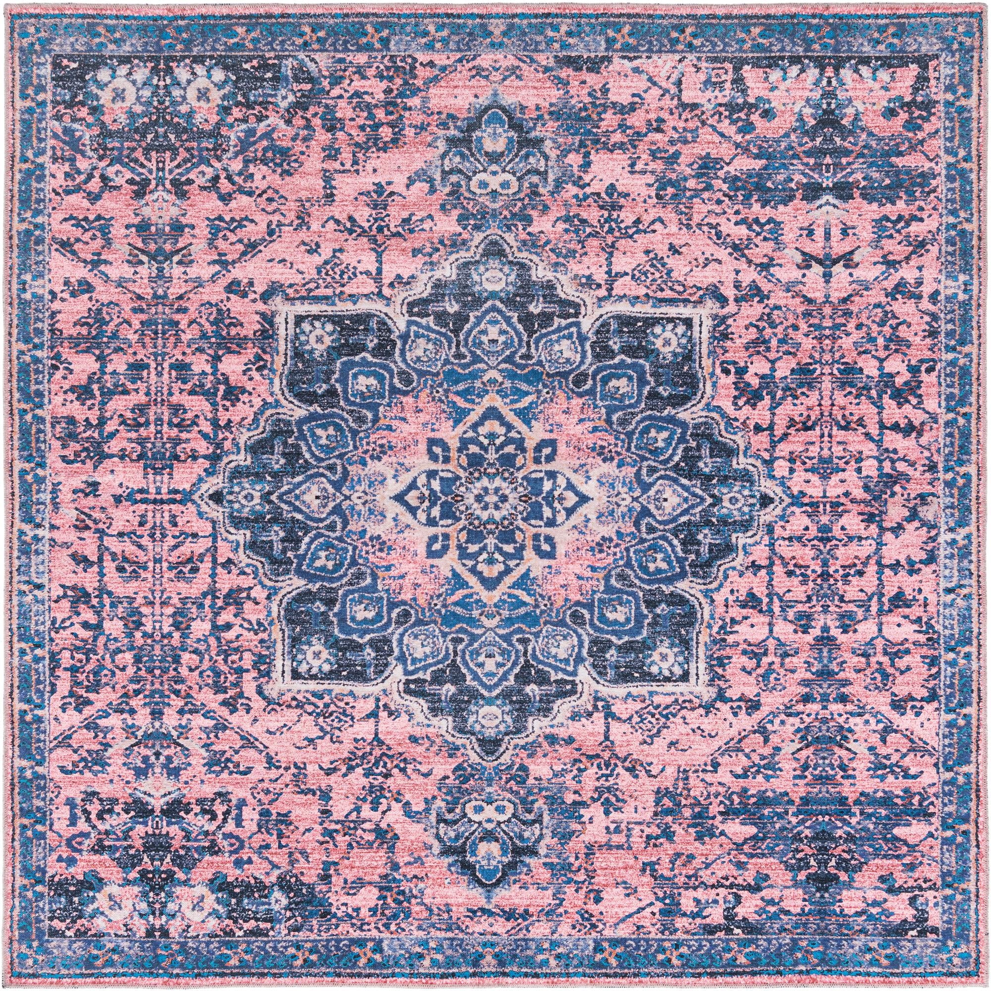 Rugs.com Francesca Collection Washable Rug – 7 Ft Square Salmon Pink ...